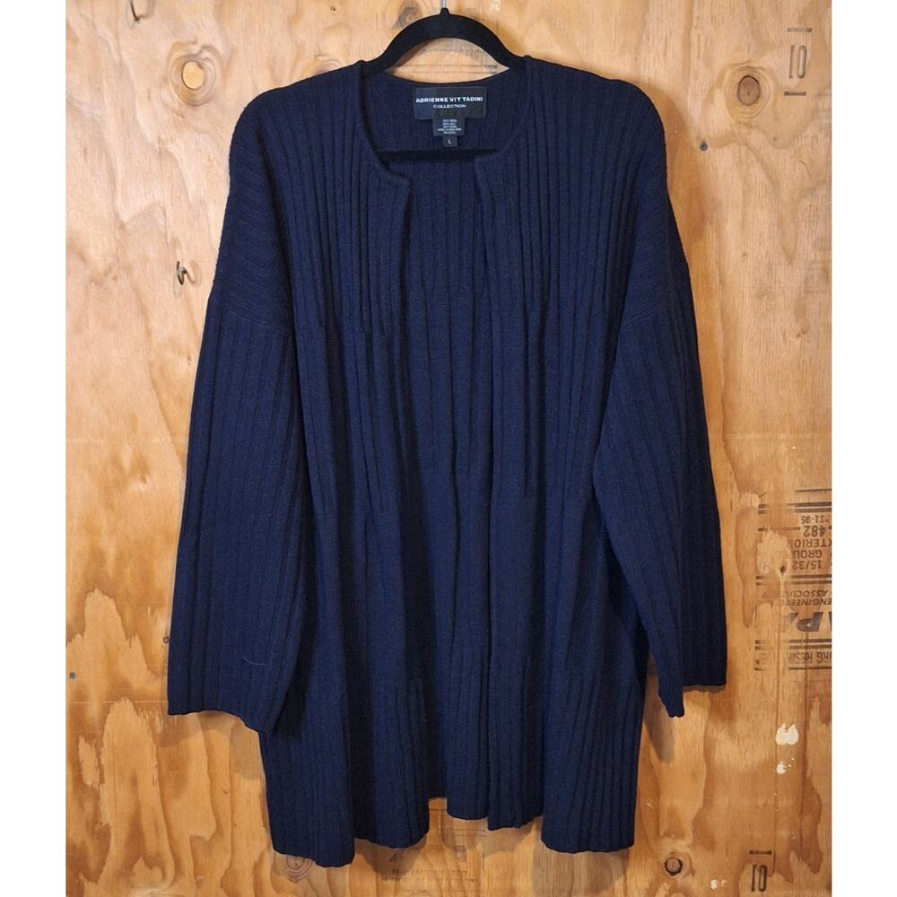 Adrienne Vittadini Collection Cardigan Sweater Women Large Wool Silk Minimalist
